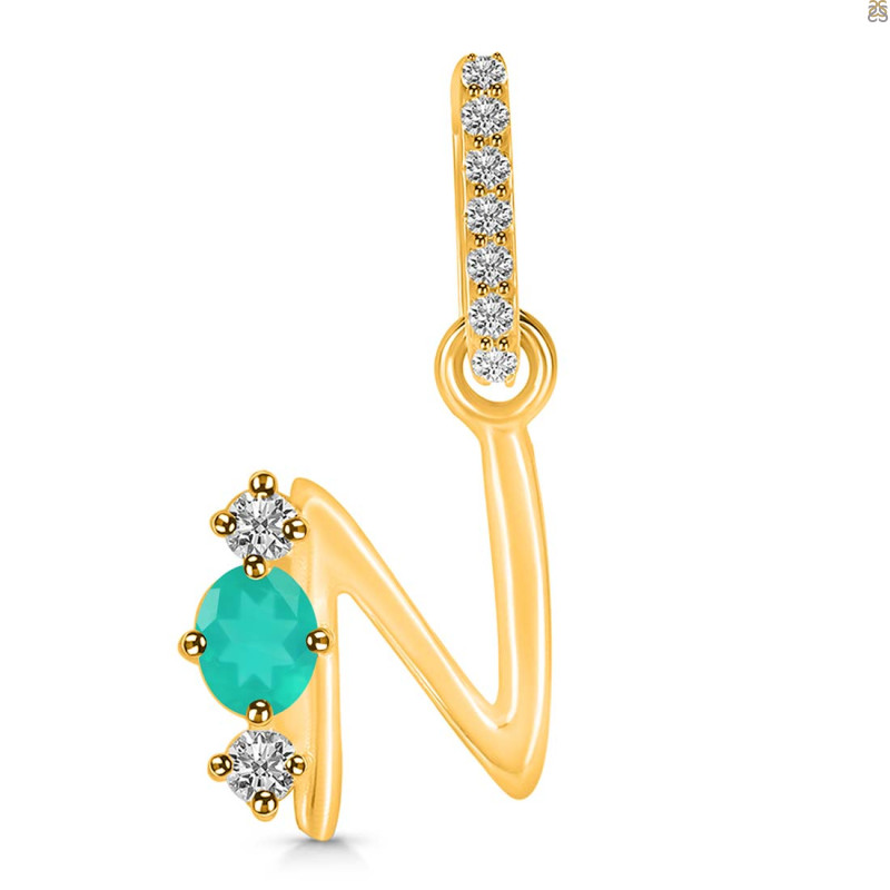 Green Onyx & White Topaz Alphabet N Pendant GRO-RDA-92.