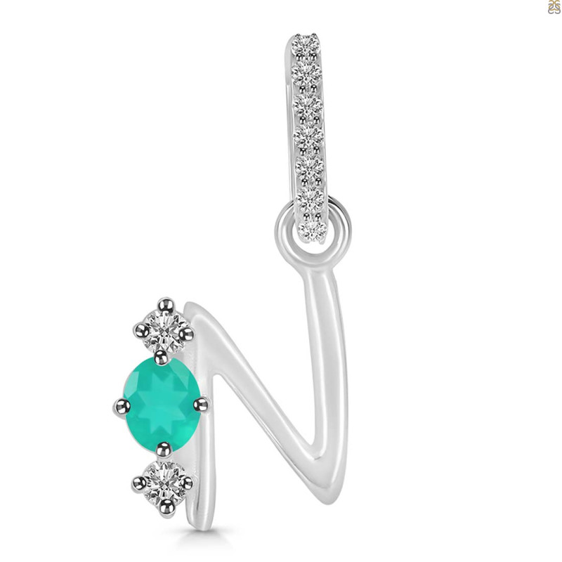 Green Onyx & White Topaz Alphabet N Pendant GRO-RDA-92.