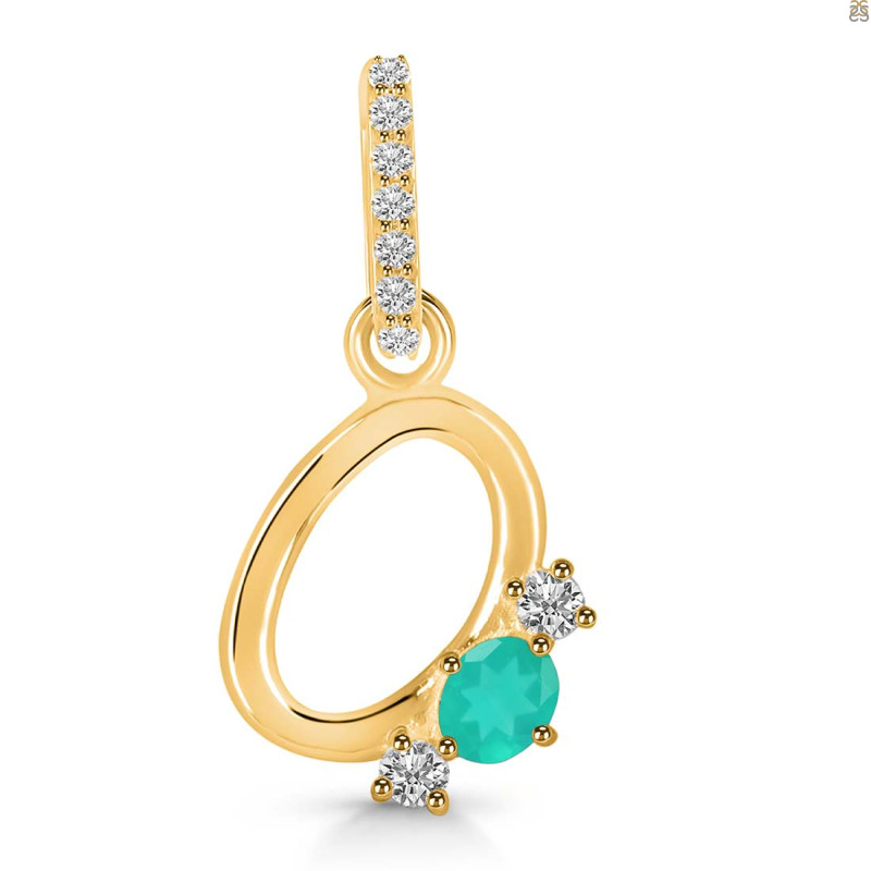Green Onyx & White Topaz Alphabet O Pendant GRO-RDA-93.