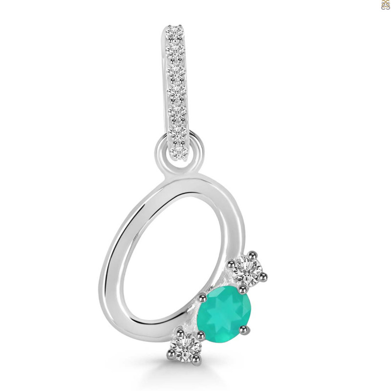 Green Onyx & White Topaz Alphabet O Pendant GRO-RDA-93.