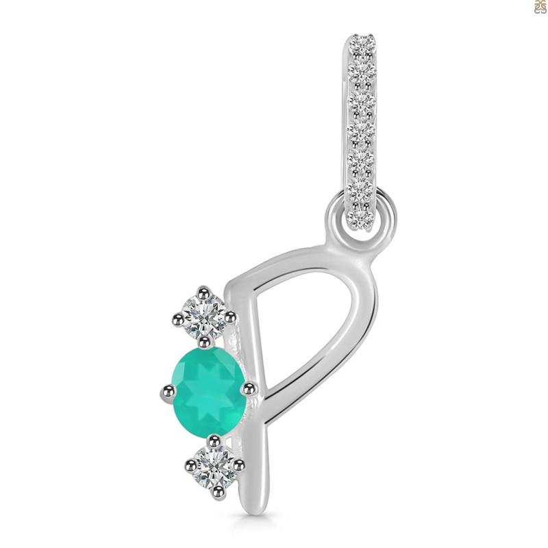 Green Onyx & White Topaz Alphabet P Pendant GRO-RDA-94.