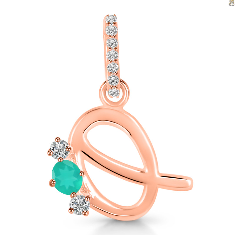Green Onyx & White Topaz Alphabet Q Pendant GRO-RDA-95.