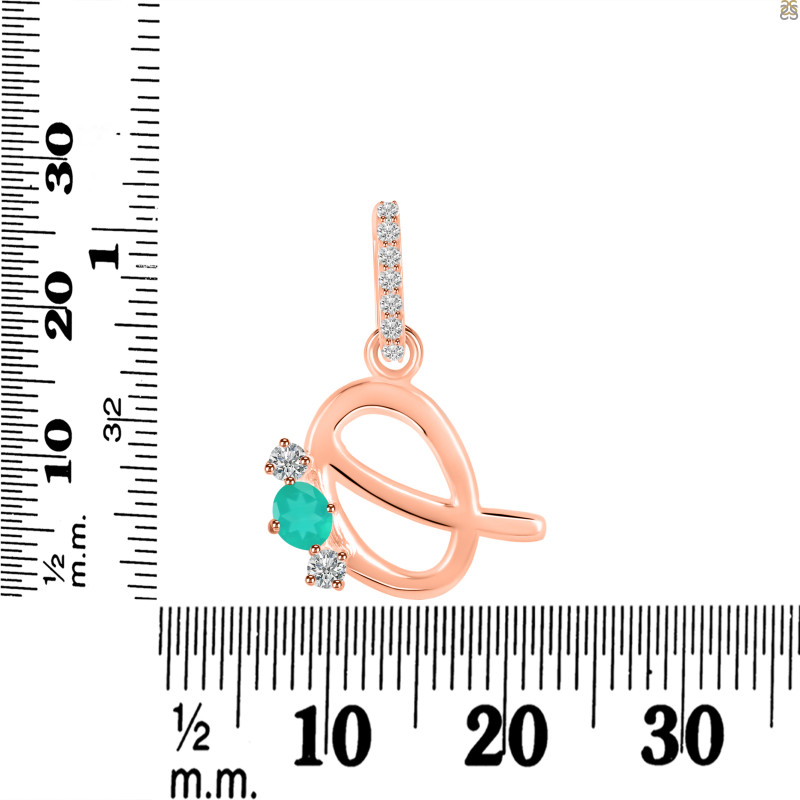 Green Onyx & White Topaz Alphabet Q Pendant GRO-RDA-95.