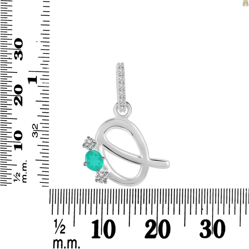 Green Onyx & White Topaz Alphabet Q Pendant GRO-RDA-95.