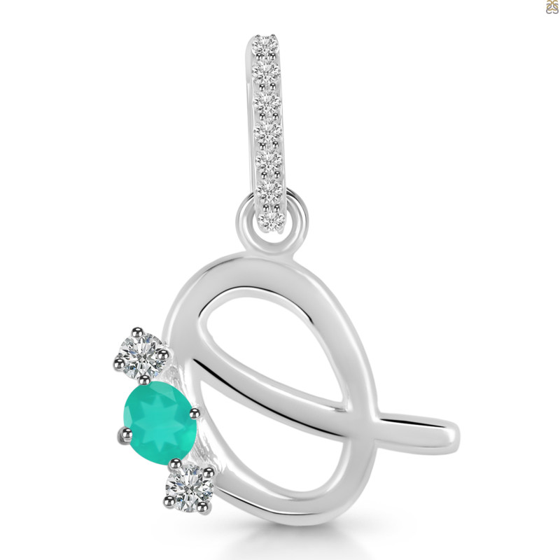 Green Onyx & White Topaz Alphabet Q Pendant GRO-RDA-95.