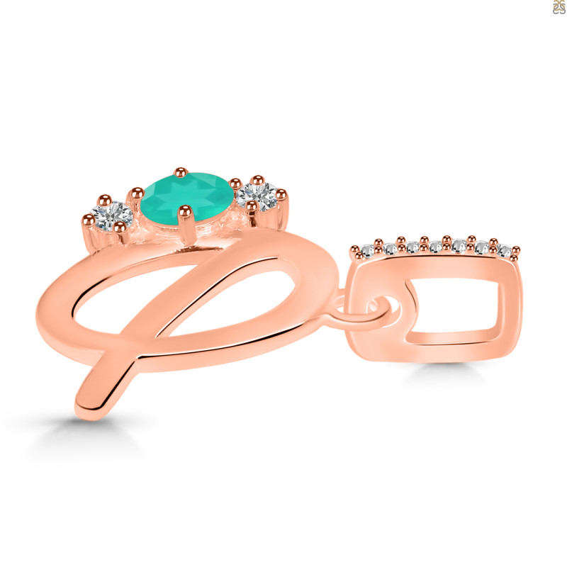 Green Onyx & White Topaz Alphabet Q Pendant GRO-RDA-95.