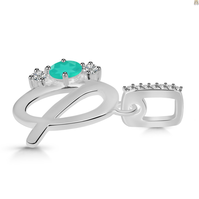 Green Onyx & White Topaz Alphabet Q Pendant