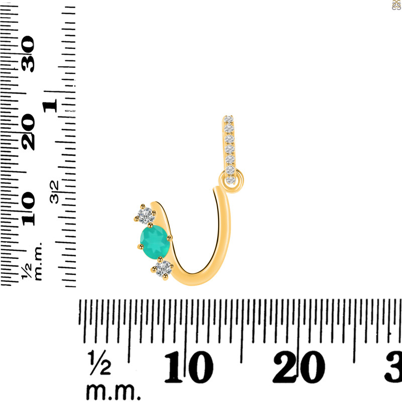 Green Onyx & White Topaz Alphabet U Pendant GRO-RDA-99.