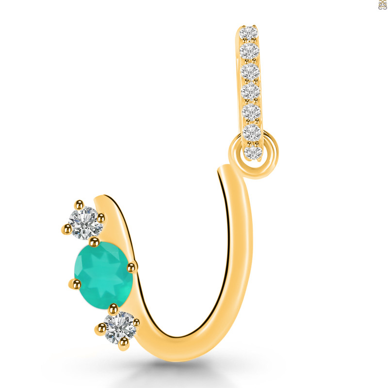 Green Onyx & White Topaz Alphabet U Pendant GRO-RDA-99.