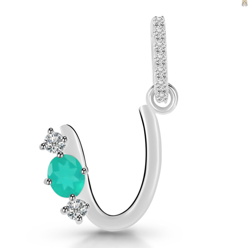 Green Onyx & White Topaz Alphabet U Pendant GRO-RDA-99.