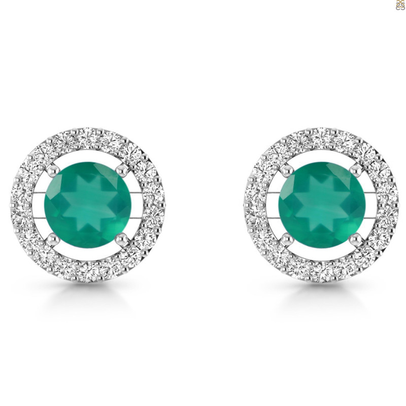 Green Onyx & White Topaz Stud Earring GRO-RDE-1003.