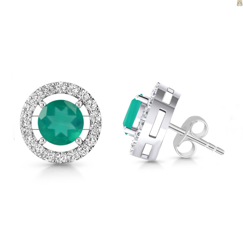 Green Onyx & White Topaz Stud Earring