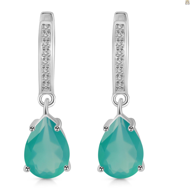 Green Onyx & White Topaz Hoop Earring GRO-RDE-1223.