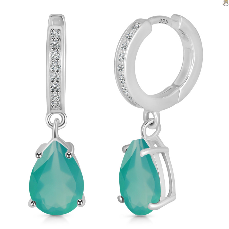 Green Onyx & White Topaz Hoop Earring