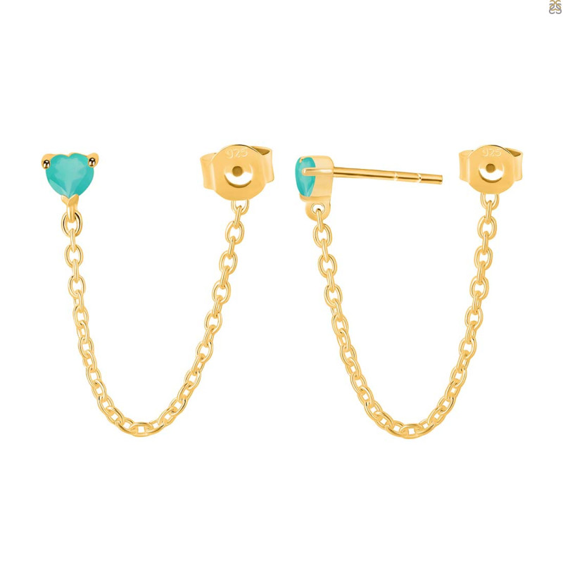 Green Onyx Chain Stud Earring GRO-RDE-1235.