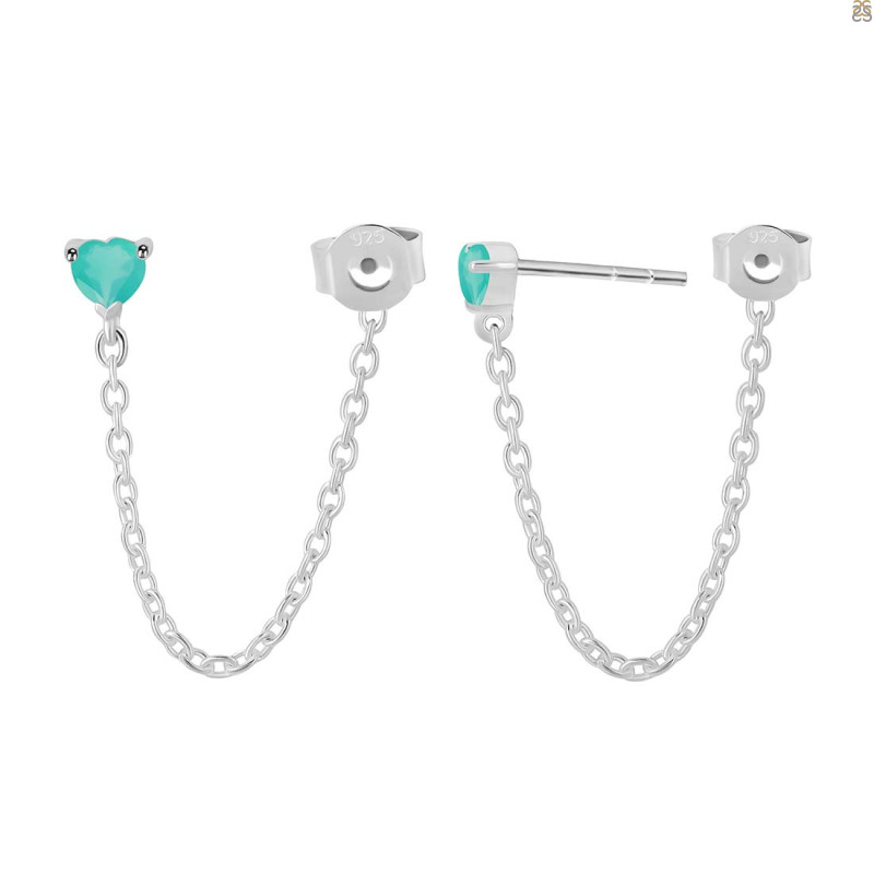 Green Onyx Chain Stud Earring