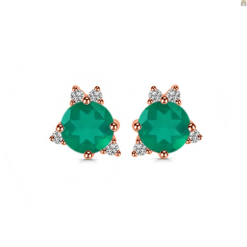 Green Onyx & White Topaz Stud Earring GRO-RDE-1260.