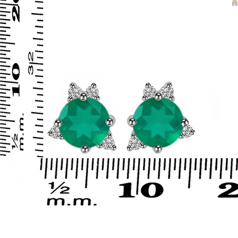 Green Onyx & White Topaz Stud Earring GRO-RDE-1260.