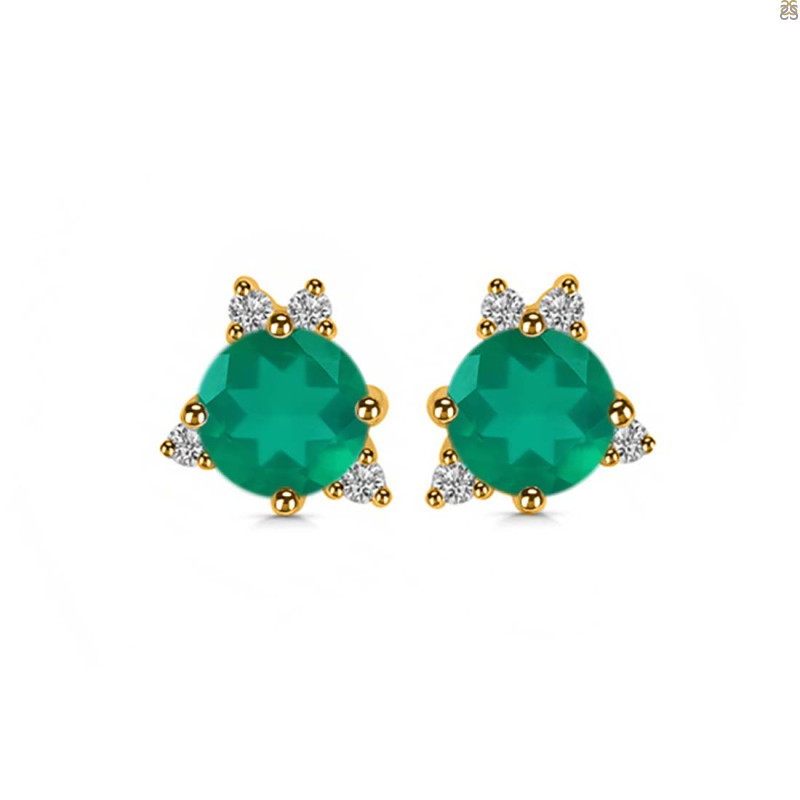 Green Onyx & White Topaz Stud Earring GRO-RDE-1260.