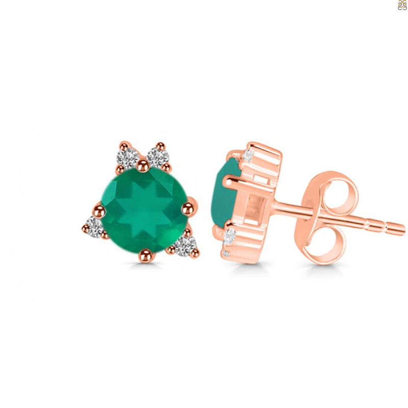 Green Onyx & White Topaz Stud Earring GRO-RDE-1260.