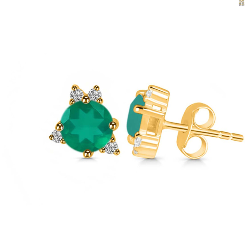 Green Onyx & White Topaz Stud Earring GRO-RDE-1260.