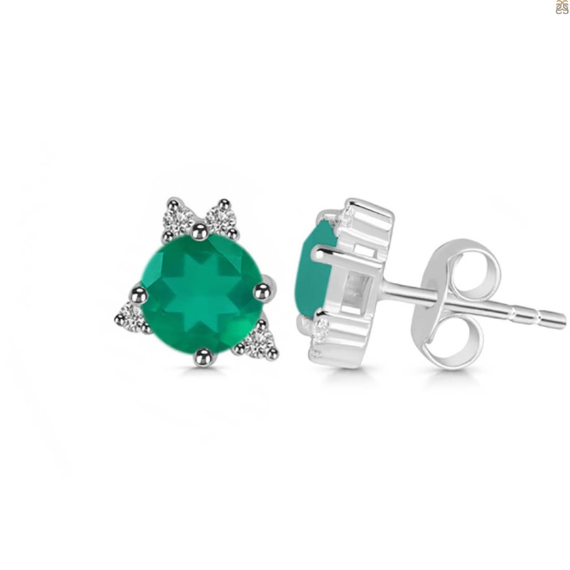 Green Onyx & White Topaz Stud Earring