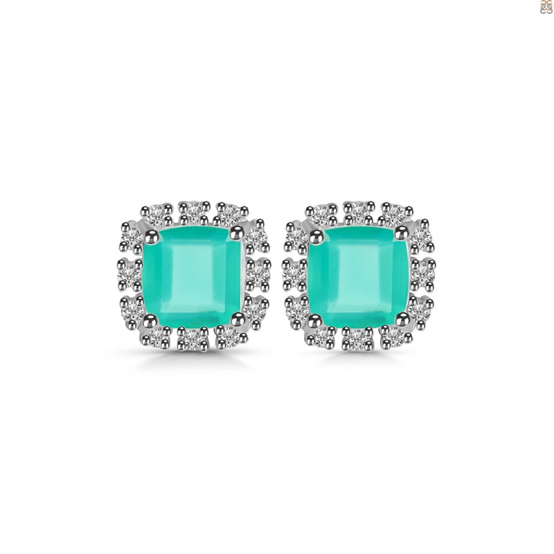 Green Onyx & White Topaz Stud Earring GRO-RDE-1263.