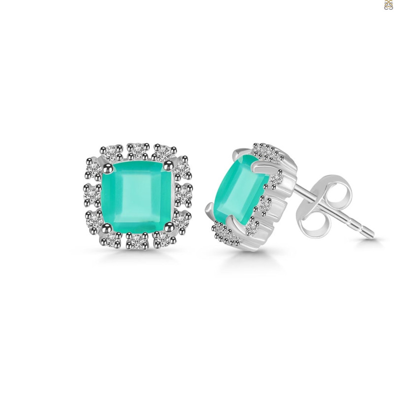 Green Onyx & White Topaz Stud Earring