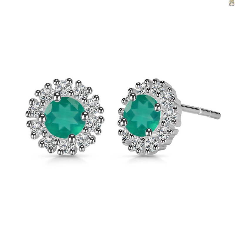 Green Onyx & White Topaz Stud Earring