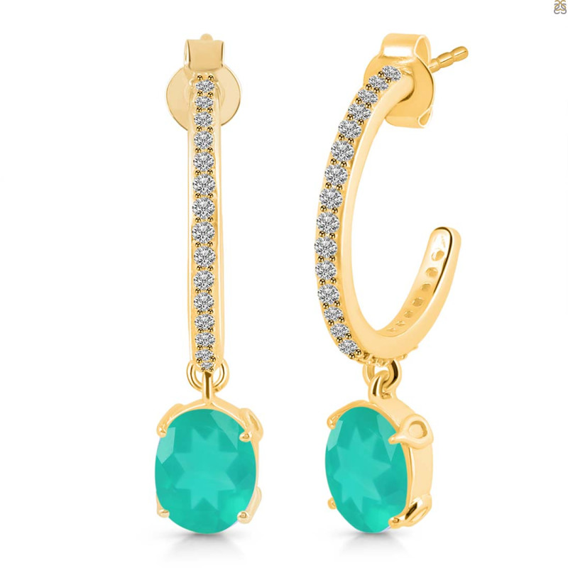 Green Onyx & White Topaz Hoop Earring GRO-RDE-1469.