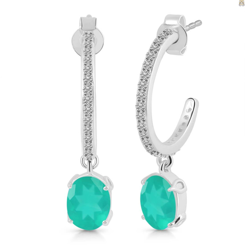 Green Onyx & White Topaz Hoop Earring GRO-RDE-1469.