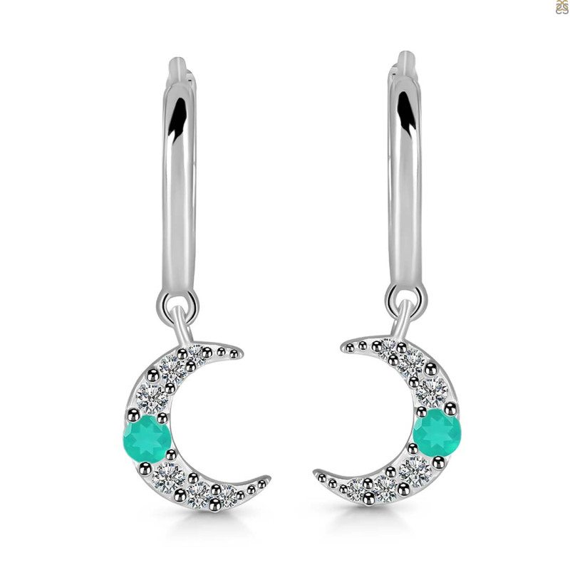 Green Onyx & White Topaz Hoop Earring