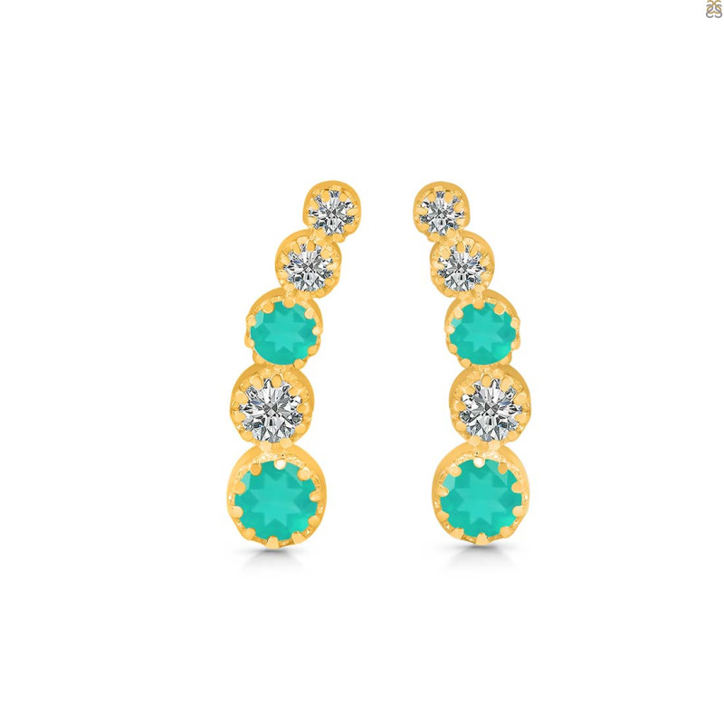 Green Onyx & White Topaz Stud Earring GRO-RDE-1472.