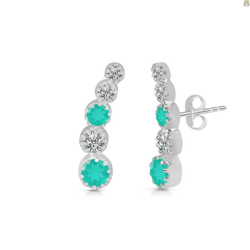 Green Onyx & White Topaz Stud Earring