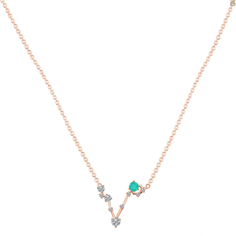 Pisces Zodiac Star Constellation Green Onyx & White Topaz Necklace GRO-RDN-387.