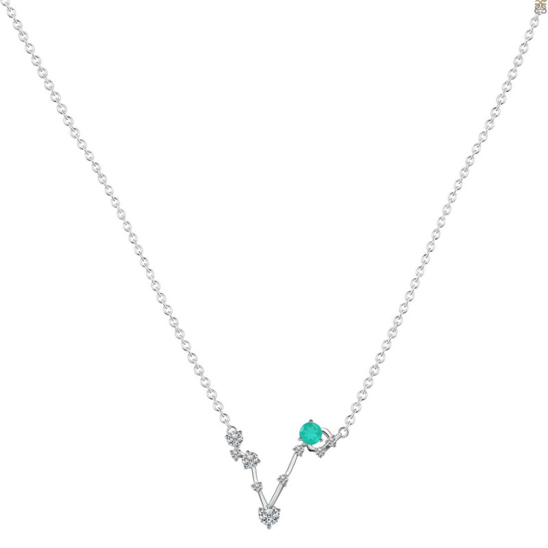Pisces Zodiac Star Constellation Green Onyx & White Topaz Necklace GRO-RDN-387.