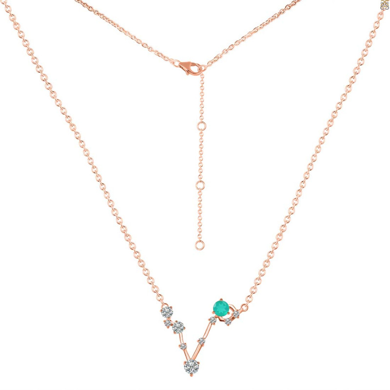 Pisces Zodiac Star Constellation Green Onyx & White Topaz Necklace GRO-RDN-387.