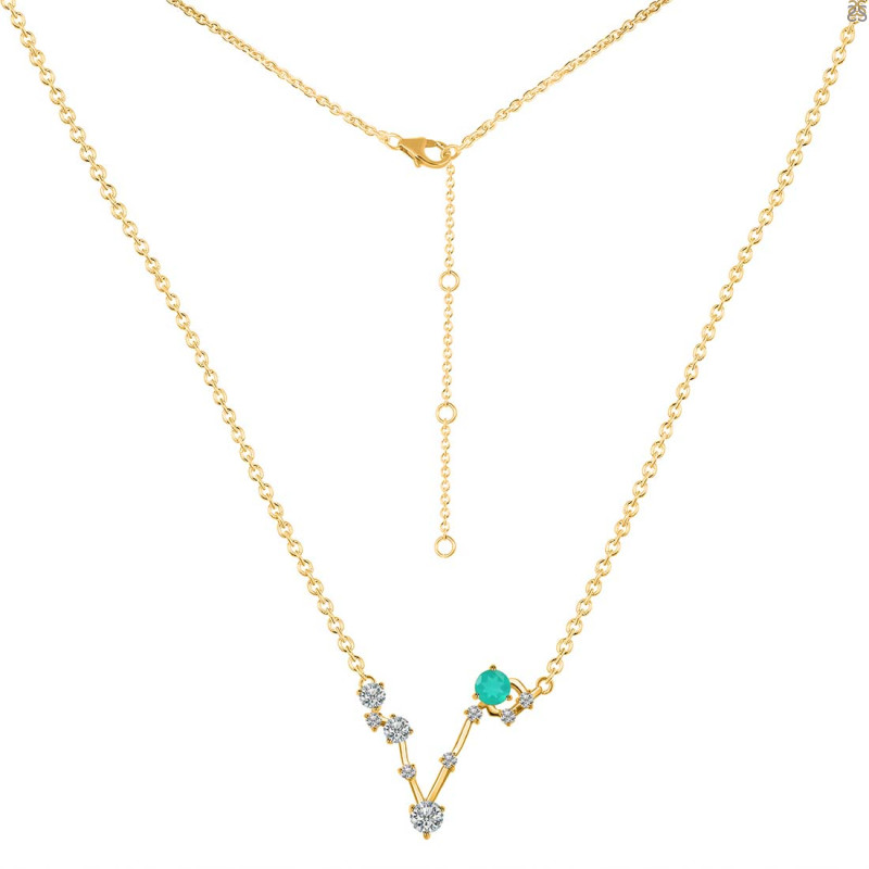 Pisces Zodiac Star Constellation Green Onyx & White Topaz Necklace GRO-RDN-387.