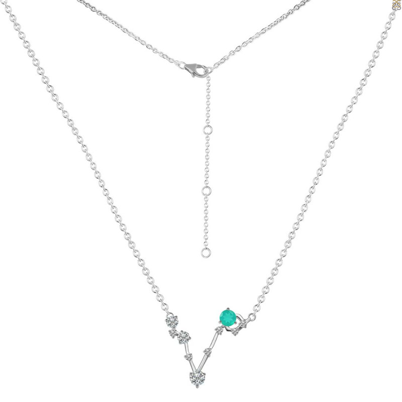 Pisces Zodiac Star Constellation Green Onyx & White Topaz Necklace