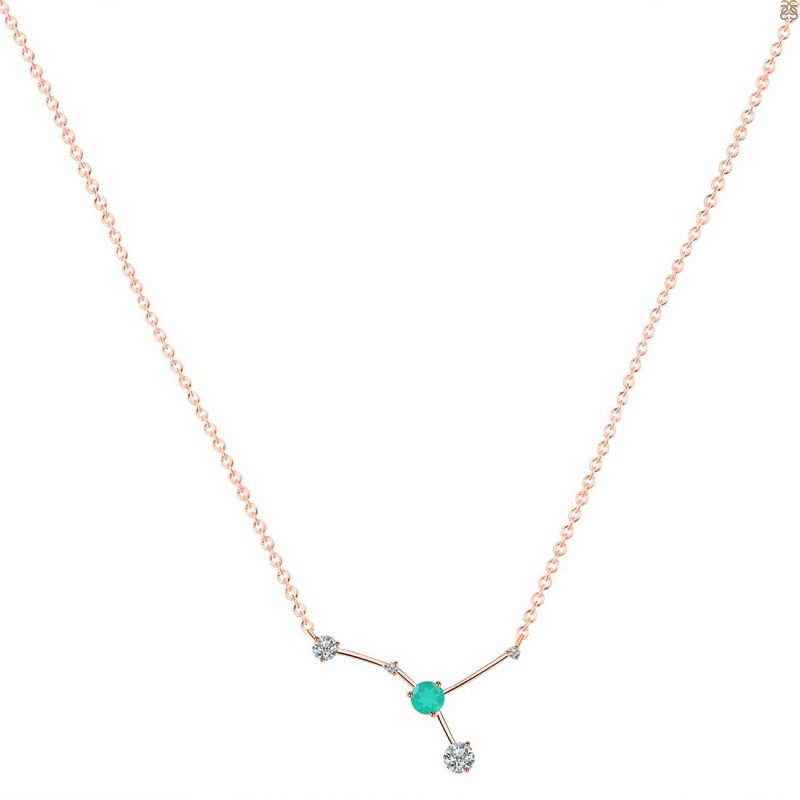 cancer Zodiac Star Constellation Green Onyx & White Topaz Necklace GRO-RDN-486.