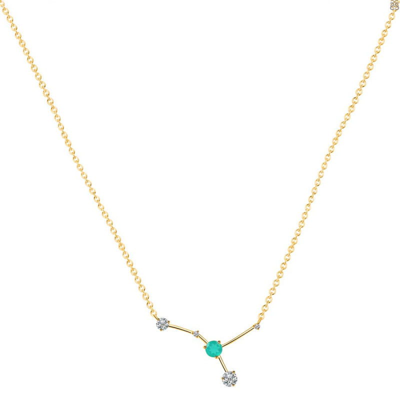 cancer Zodiac Star Constellation Green Onyx & White Topaz Necklace GRO-RDN-486.