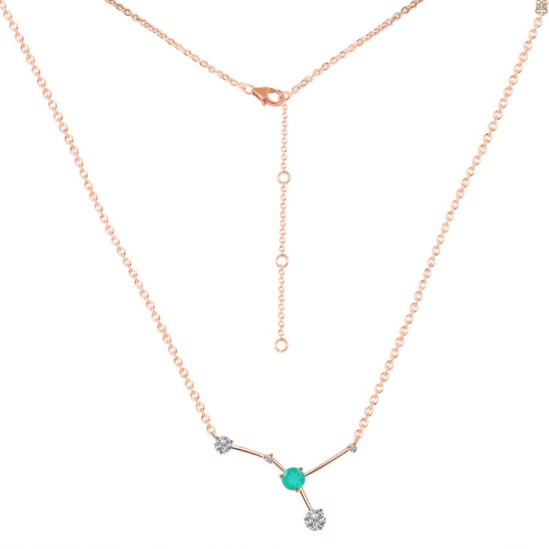 cancer Zodiac Star Constellation Green Onyx & White Topaz Necklace GRO-RDN-486.