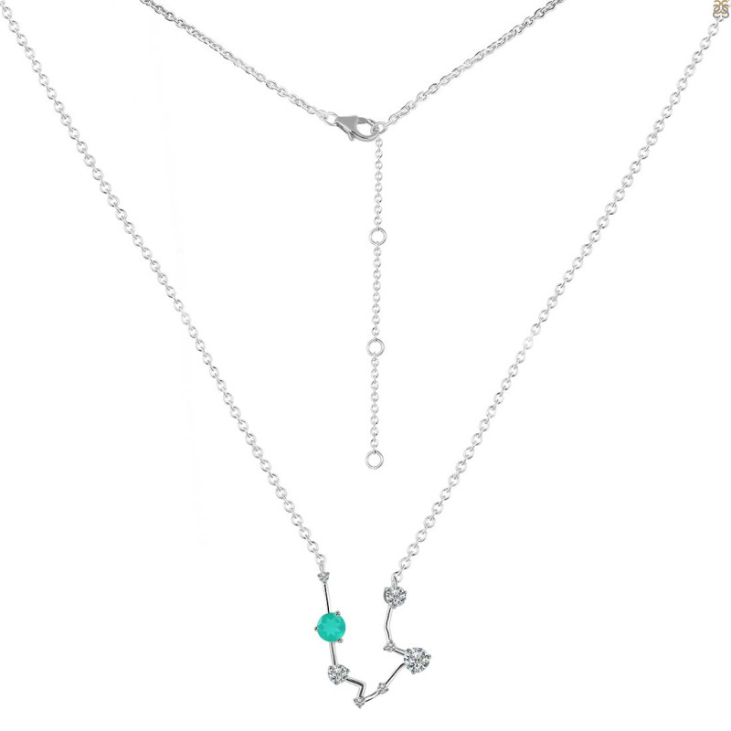 Aquarius Zodiac Star Constellation Green Onyx & White Topaz Necklace