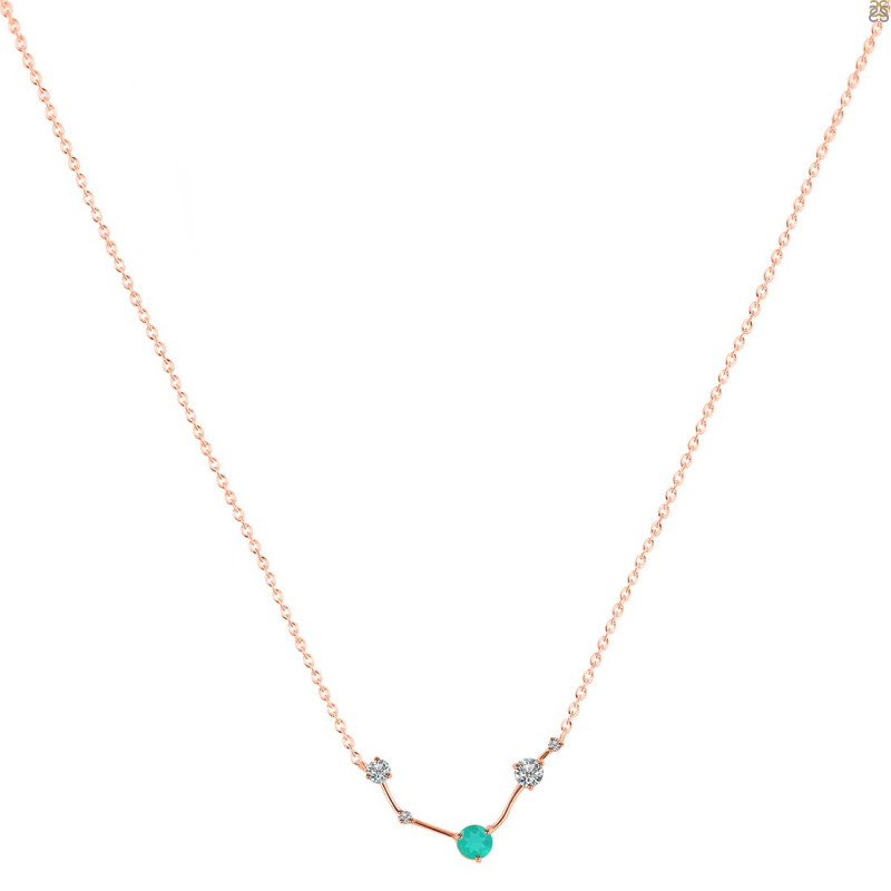 Aries Zodiac Star Constellation Green Onyx & White Topaz Necklace GRO-RDN-488.