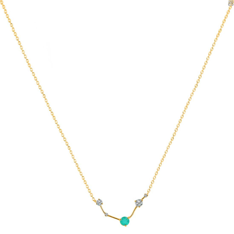 Aries Zodiac Star Constellation Green Onyx & White Topaz Necklace GRO-RDN-488.