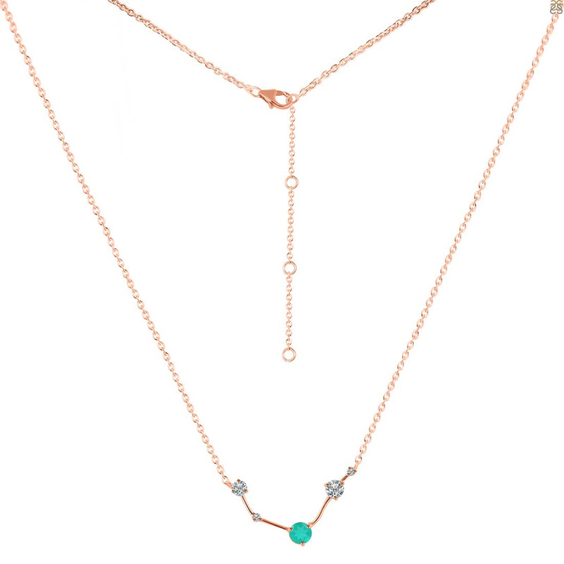Aries Zodiac Star Constellation Green Onyx & White Topaz Necklace GRO-RDN-488.