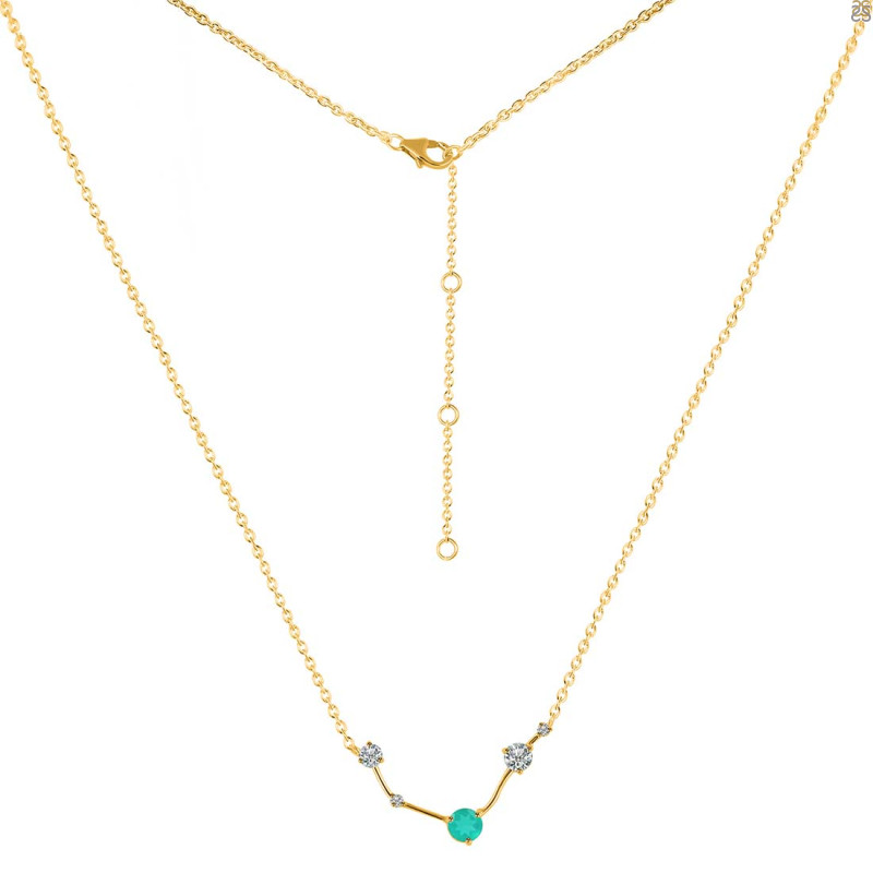 Aries Zodiac Star Constellation Green Onyx & White Topaz Necklace GRO-RDN-488.