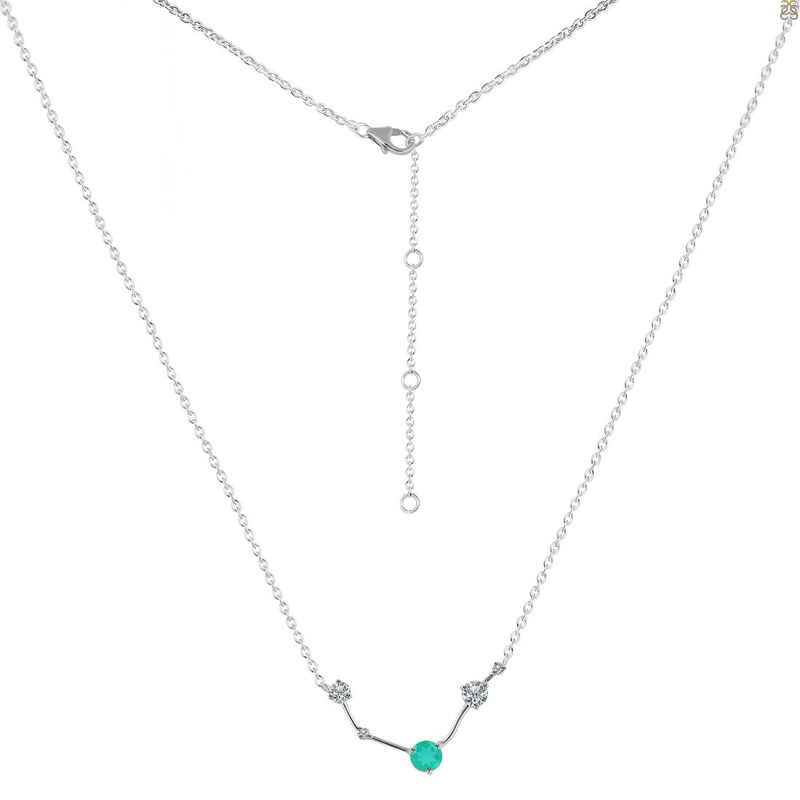 Aries Zodiac Star Constellation Green Onyx & White Topaz Necklace