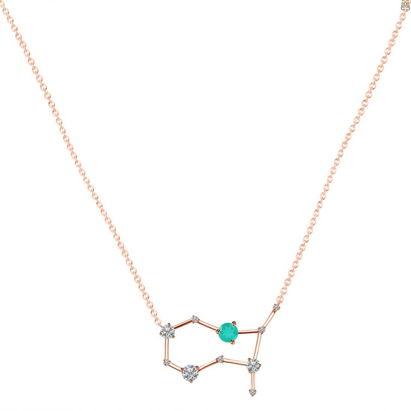 Gemini Zodiac Star Constellation Green Onyx & White Topaz Necklace GRO-RDN-490.