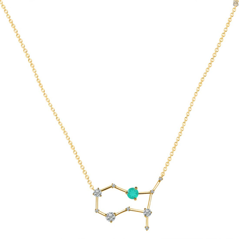 Gemini Zodiac Star Constellation Green Onyx & White Topaz Necklace GRO-RDN-490.